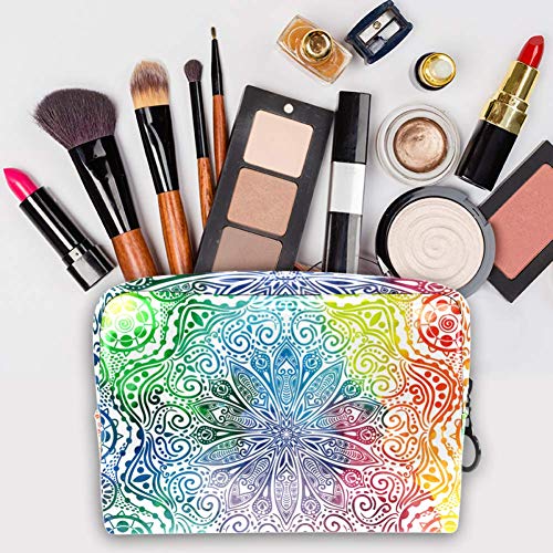 Bolsa de maquillaje portátil con cremallera bolsa de aseo de viaje para mujer práctica bolsa de almacenamiento cosmética flor mandala diseño en estilo oriental