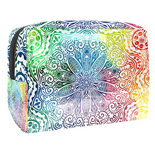 Bolsa de maquillaje portátil con cremallera bolsa de aseo de viaje para mujer práctica bolsa de almacenamiento cosmética flor mandala diseño en estilo oriental