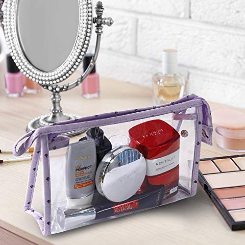 Bolsas de Cosméticos Mujer Bolsa de Maquillaje de Tocador Transparente para Viajes, 3PCS Estuche Organizador de Belleza de Plástico Impermeable para Vacaciones, Púrpura