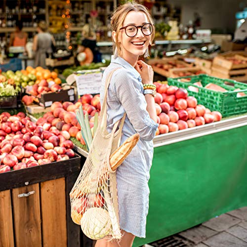 Bolsas de malla reutilizables, Bolso de la compra de red de algodón para Frutas Vegetal, Juguete de playa, con asa larga para llevar al hombre (3 unidades)