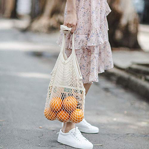 Bolsas de Malla Reutilizables,2 Pack Bolsa de Compra de Red de Algodón Grande Malla Compra de Malla con Asa Larga para Frutas Verduras de Mercado Blanco y Negro