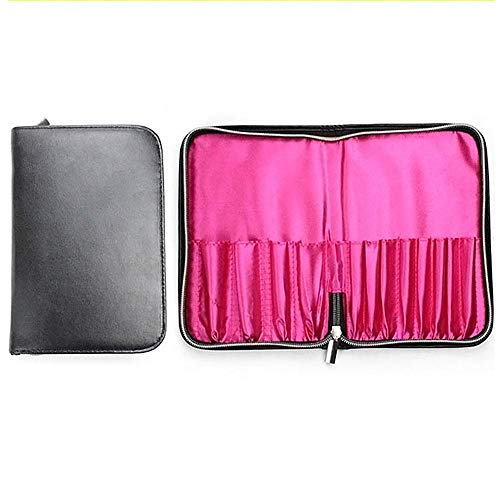 Bolso de maquillaje portátil de piel sintética con 12 compartimentos con cremallera, para maquillaje, cinturón, cosméticos, funda de piel, brochas de maquillaje, para mujer, color negro