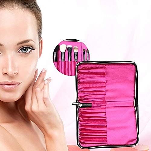 Bolso de maquillaje portátil de piel sintética con 12 compartimentos con cremallera, para maquillaje, cinturón, cosméticos, funda de piel, brochas de maquillaje, para mujer, color negro