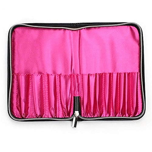 Bolso de maquillaje portátil de piel sintética con 12 compartimentos con cremallera, para maquillaje, cinturón, cosméticos, funda de piel, brochas de maquillaje, para mujer, color negro