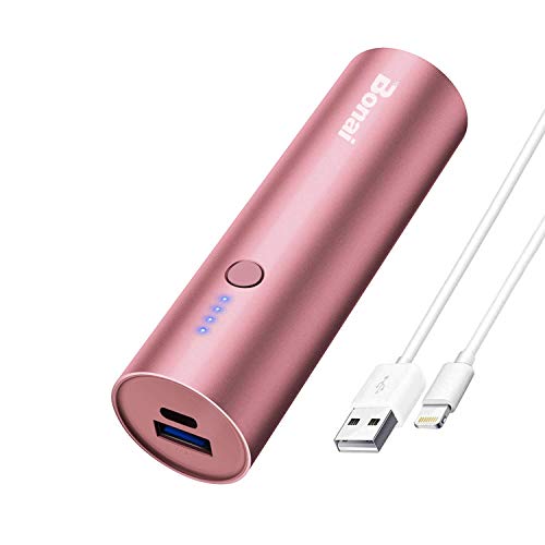 BONAI Power Bank Mini 5800mAh Bateria Externa iPhone Carga Rapida Batería Externa para iPhone 7/8/6/6s,Samsung,Xiaomi,Huawei,Tablets y más Dispositivos-Rosa