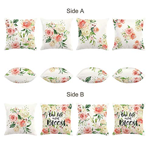 Bonhause Juego de 4 Funda de Cojín 45x45cm Flores de Peonía Rosas Terciopelo Suave Fundas de Almohada para Cojines Decorativos para Sofá Cama Coche Hogar