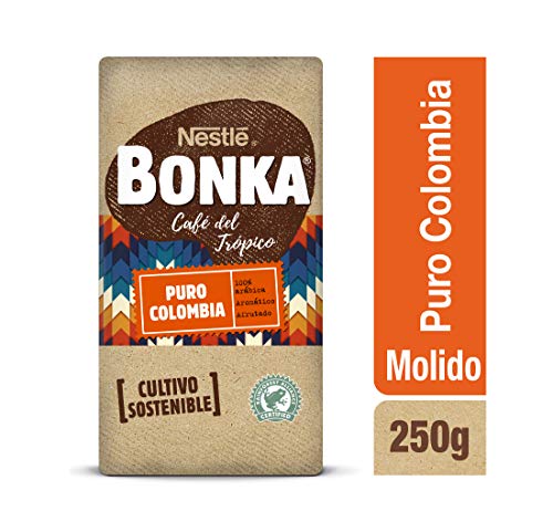 BONKA Café Molido de Tueste Natural Puro Colombia y Cultivo Sostenible, Paquete de Café de 8 x 220 g