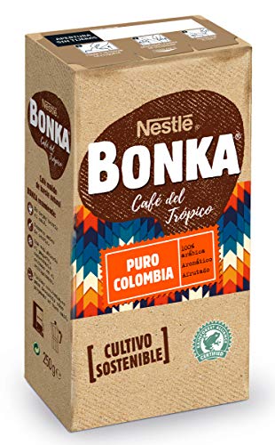 BONKA Café Molido de Tueste Natural Puro Colombia y Cultivo Sostenible, Paquete de Café de 8 x 220 g