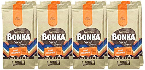 BONKA Café Molido de Tueste Natural Puro Colombia y Cultivo Sostenible, Paquete de Café de 8 x 220 g