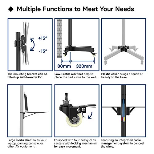 BONTEC Soporte TV Ruedas Soporte TV Suelo para 23-55 Pulgadas Plasma/LCD/LED Soportes TV de Pie para Pantalla Plana Móvil Carro de Exhibición Trole, Máx. VESA 400x400 mm