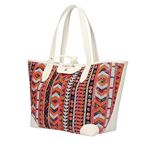 borsa Patrizia Pepe paillet paillett paillet larg. 42 cm alt. 23 cm alt. manico 18 cm colore arancione bianco