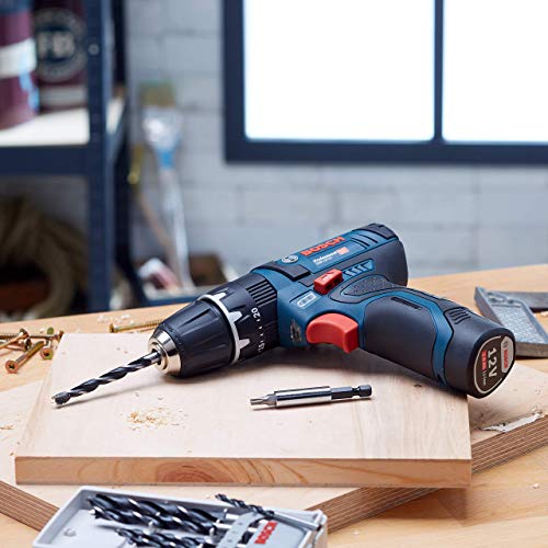 Bosch Professional GSB 12V-15 System percutor Madera de Ø máx 19 mm, Incl. 2 x 2.0 Ah batería + Cargador, 3X Juego de Taladro, en Bolsa, Amazon Edición, 36 W, 12 V, Azul