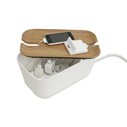 Bosign 291169 HIDEAWAY Organizador de Cables, Caja para Cables y Estación de Carga, color Blanco/Natural, Mediano, 30 x 18 x 14 cm