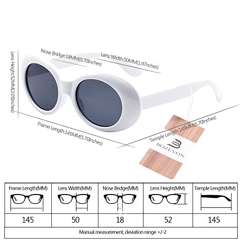 BOZEVON Retro Gafas de sol Ovaladas - UV400 de Protección Anteojos para Mujer y Hombre Blanco-Negro C1