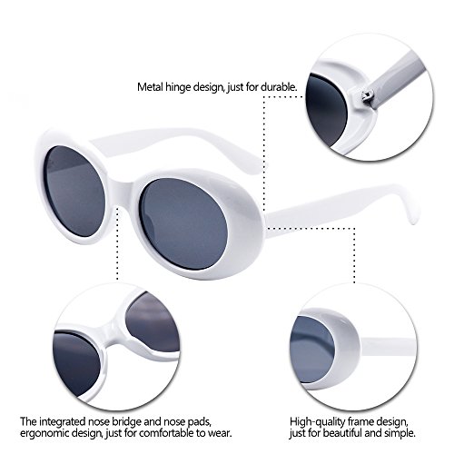 BOZEVON Retro Gafas de sol Ovaladas - UV400 de Protección Anteojos para Mujer y Hombre Blanco-Negro C1