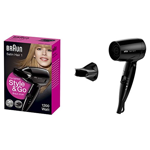 Braun Satin Hair 1 HD130 Style&Go - Secador de pelo viaje, multivoltaje, 1200W, negro