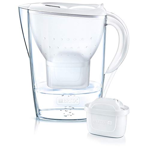 BRITA Marella blanca Pack Ahorro – Jarra de Agua Filtrada con 12 cartuchos MAXTRA+, Filtro de agua BRITA que reduce la cal y el cloro, Agua filtrada para un sabor óptimo, 2.4L