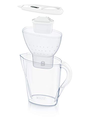 BRITA Marella blanca Pack Ahorro – Jarra de Agua Filtrada con 12 cartuchos MAXTRA+, Filtro de agua BRITA que reduce la cal y el cloro, Agua filtrada para un sabor óptimo, 2.4L