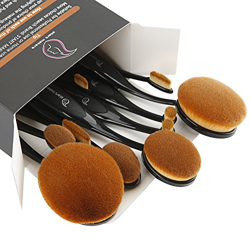 Brochas de Maquillaje Profesional Start Makers 10 Cepillos Ovales de Maquillaje para las cejas, base de maquillaje, polvos, crema, incluye bolsa, incluye una esponja de maquillaje