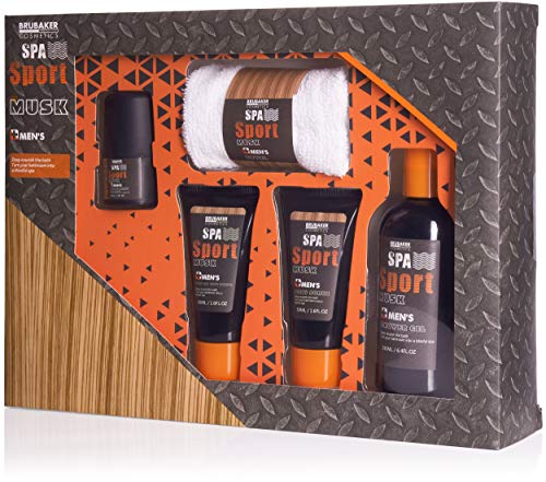 BRUBAKER Cosmetics 'Spa Sport Musc' 5 piezas, set de baño para hombres con toallita en cofre regalo