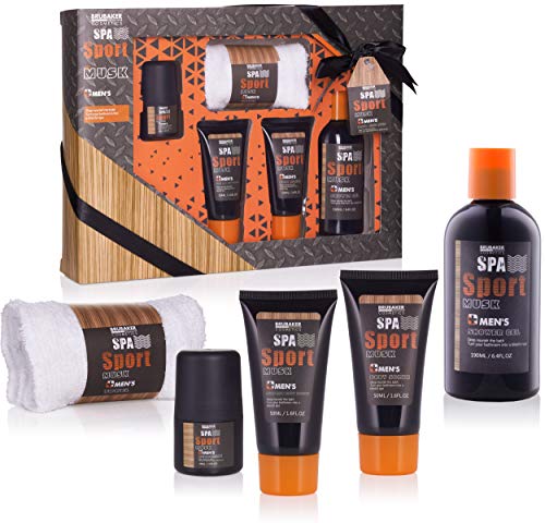 BRUBAKER Cosmetics 'Spa Sport Musc' 5 piezas, set de baño para hombres con toallita en cofre regalo