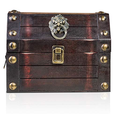 Brynnberg Caja de Madera Lionshead S 22x16x16cm - Cofre del Tesoro Pirata de Estilo Vintage - Hecha a Mano - Diseño Retro - joyero