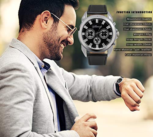 BSTcentelha - Reloj de Pulsera analógico de Cuarzo para Hombre, Piel Artificial, Llavero, Gafas de Sol, Color Azul Oscuro Regalo perfecto para el día de san valentín