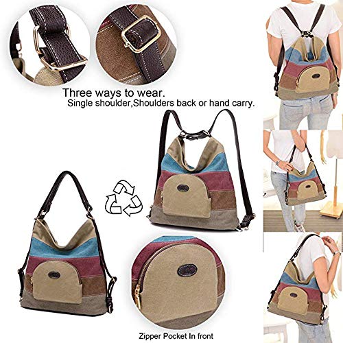 BYD - Bolsa de lona de las mujeres Multifuncional Bolsos de hombro Mochila Bolsos bandolera Retro