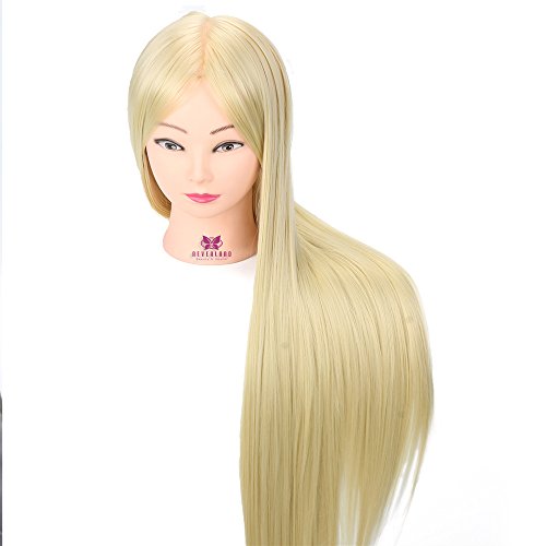 Cabeza de Maniquí Neverland 80 cm 100% Cabello Sintético Practicas Formación Muñeca de la Cosmetología práctica maniquí muñeca para Peluquería con Soporte + Accesorios de Peinado DIY