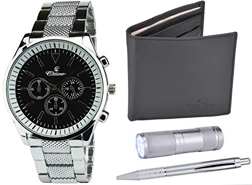 Caja de Regalo Reloj Hombre Negro - Lámpara LED - Billetera -Bolígrafo