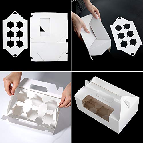 Cajas para Cupcakes, Vordas 12PCS Muffin Cupcake Boxes for 6 Cupcake, Perfecto para Decorar Pasteles y Ilevar Pasteles a Tus Amigos - Blanco