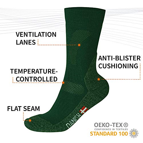 Calcetines de Senderismo y Trekking de Lana Merina para Hombre, Mujer y Niños, Otoño e Invierno, Calcetines Térmicos de montaña, Transpirables, Anti-Rozaduras y Acolchados, Pack de 1 (Verde, EU 39-42)