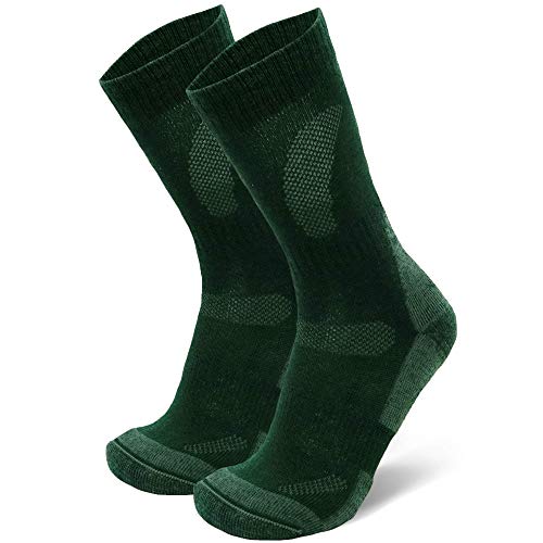 Calcetines de Senderismo y Trekking de Lana Merina para Hombre, Mujer y Niños, Otoño e Invierno, Calcetines Térmicos de montaña, Transpirables, Anti-Rozaduras y Acolchados, Pack de 1 (Verde, EU 39-42)