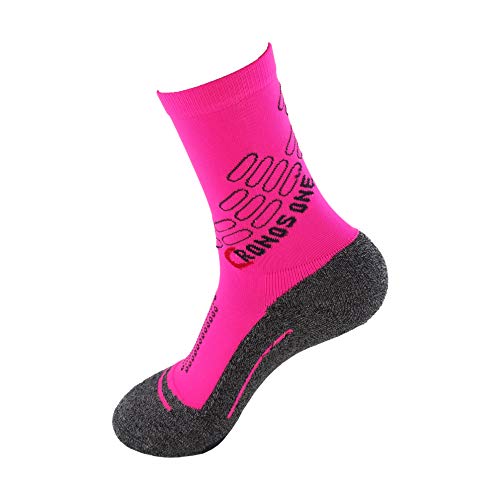 Calcetines deportivos (3 pares) SIN COSTURAS de alto rendimiento para hombre o mujer. Ideales para deportes como running, crossfit, ciclismo, pádel, trekking; Cómodos y resistentes. (Am/Ros/Na, 35-40)