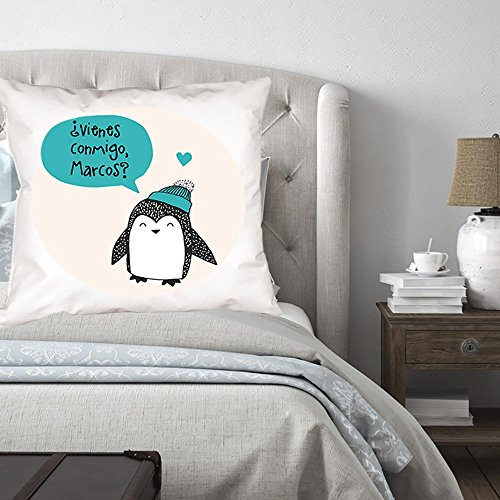 Calledelregalo Cojín Personalizado pingüino Azul - Regalo Original y Divertido para el cumpleaños de un Amigo, tu Pareja en vuestro Aniversario, Navidad, Día de la Madre, Día del Padre.