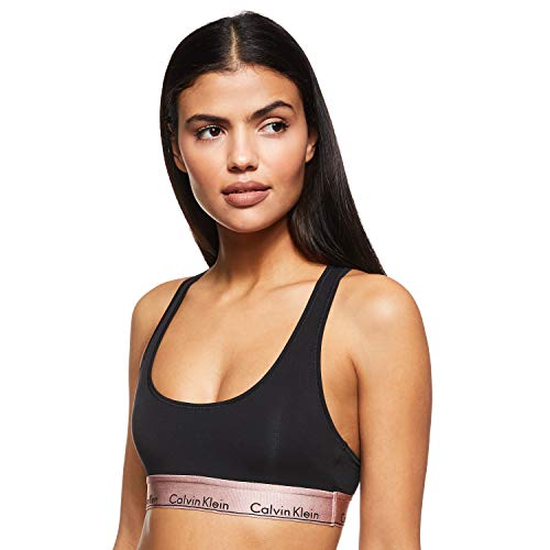 Calvin Klein Unlined Bralette Parte de arriba de bikini, Negro (Black W. Rose Gold Ground GTC), 38 (Talla del fabricante: Small) para Mujer