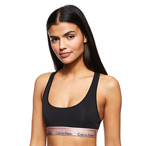 Calvin Klein Unlined Bralette Parte de arriba de bikini, Negro (Black W. Rose Gold Ground GTC), 38 (Talla del fabricante: Small) para Mujer