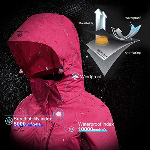 CAMEL CROWN Chaqueta Impermeable con Capucha para Mujer A Prueba de Viento Chaqueta de Esquí con Forro Polar, Jacket Invierno para Montaña Cámping Viajes Snowboard Deportes (Rojo, M (ES))