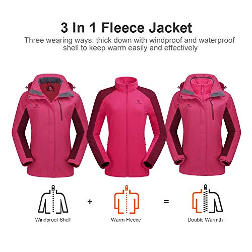 CAMEL CROWN Chaqueta Impermeable con Capucha para Mujer A Prueba de Viento Chaqueta de Esquí con Forro Polar, Jacket Invierno para Montaña Cámping Viajes Snowboard Deportes (Rojo, M (ES))