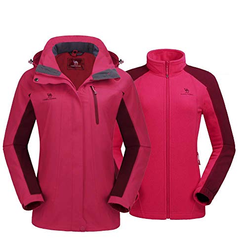 CAMEL CROWN Chaqueta Impermeable con Capucha para Mujer A Prueba de Viento Chaqueta de Esquí con Forro Polar, Jacket Invierno para Montaña Cámping Viajes Snowboard Deportes (Rojo, M (ES))