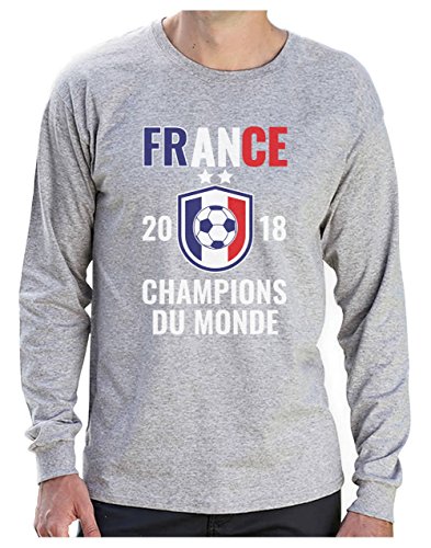 Camiseta de Manga Larga para Hombre - 2018 Francia Campeona del Mundo! Medium Gris