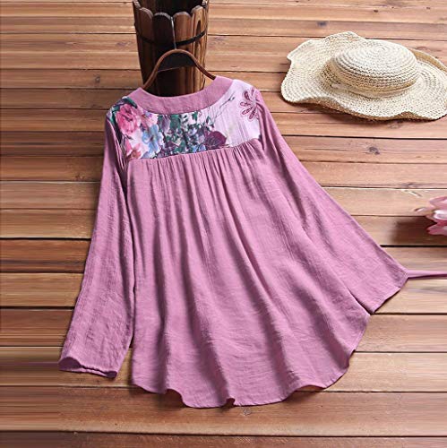 Camisetas Mujer Manga Larga SHOBDW 2019 Nuevo Cuello en V Tops de Túnica Blusas Suelto Estampado Floral Pullover Sexy Casual Verano Camisetas Mujer Tallas Grandes M-5XL(Morado,L)