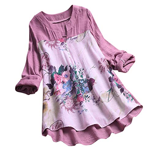 Camisetas Mujer Manga Larga SHOBDW 2019 Nuevo Cuello en V Tops de Túnica Blusas Suelto Estampado Floral Pullover Sexy Casual Verano Camisetas Mujer Tallas Grandes M-5XL(Morado,L)