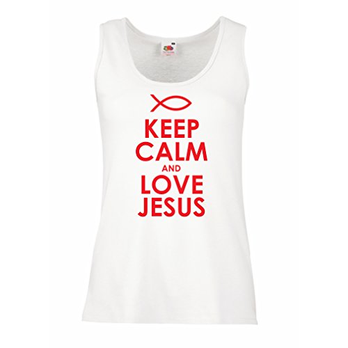 Camisetas sin Mangas para Mujer Amo a Jesucristo, Religión Cristiana - Pascua, Resurrección, Natividad, Ideas de Regalo Religioso (Small Blanco Rojo)