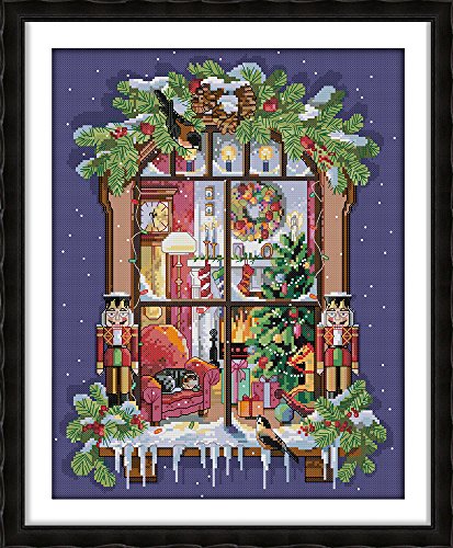 captaincrafts caliente nuevas versiones patrones de Kits de punto de cruz bordado Kit – la ventana de la Navidad, Blanco, STAMPED