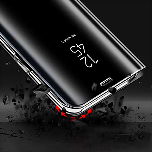 Carcasa Galaxy A7 2018 Funda Case Mirror Funda Flip Tapa Libro Carcasa Funda de Espejo Flip Caso Galaxy A9 2018 Duro Espejo Soporte Shell Cover para Samsung Galaxy A7 2018 (Galaxy A9 2018, Negro)