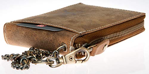 Cartera de piel para hombre, con diseño de escorpión y texto en inglés: "Born to be Wild", con cadena lateral, color marrón