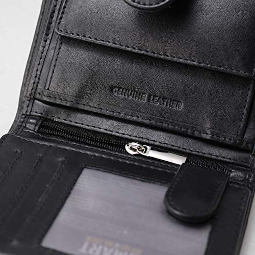 Cartera Hombre Piel Negra Vertical - Certificado RFID NFC Bloqueo Monedero Caballero (Negro)