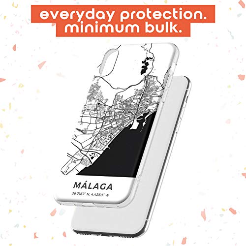 Case Warehouse Mapa de Málaga, España Slim Funda para iPhone XS MAX TPU Protector Ligero Phone Protectora con Viaje Pasión De Viajar Europa Ciudad Calles