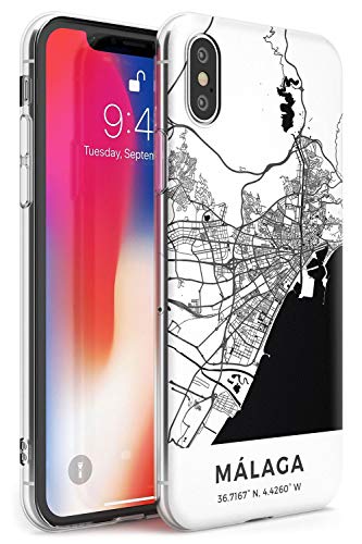 Case Warehouse Mapa de Málaga, España Slim Funda para iPhone XS MAX TPU Protector Ligero Phone Protectora con Viaje Pasión De Viajar Europa Ciudad Calles